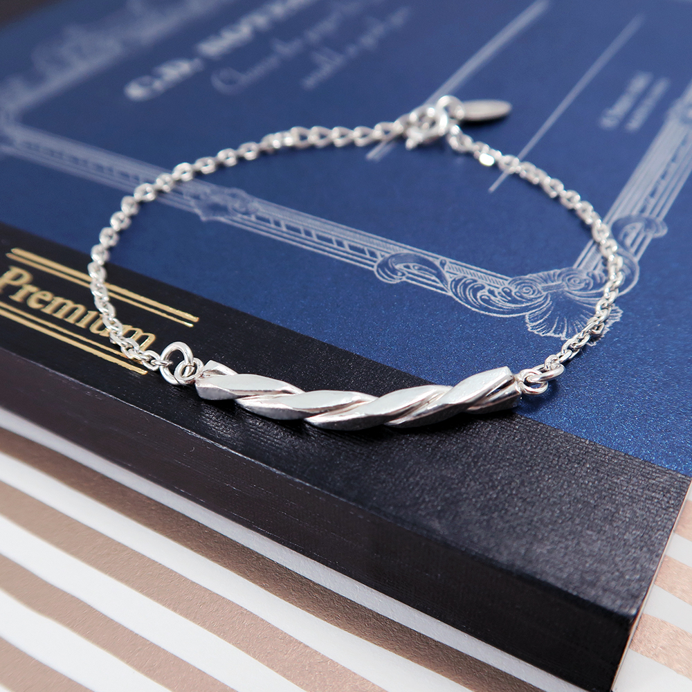 方晶格麻花腳鍊(銀白款)-925純銀腳鍊