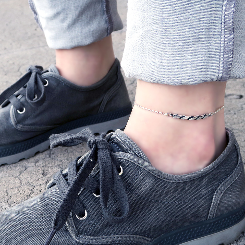 方晶格麻花腳鍊(復古黑)-925純銀腳鍊