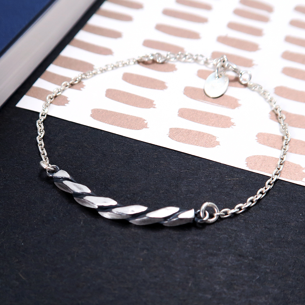 方晶格麻花腳鍊(復古黑)-925純銀腳鍊