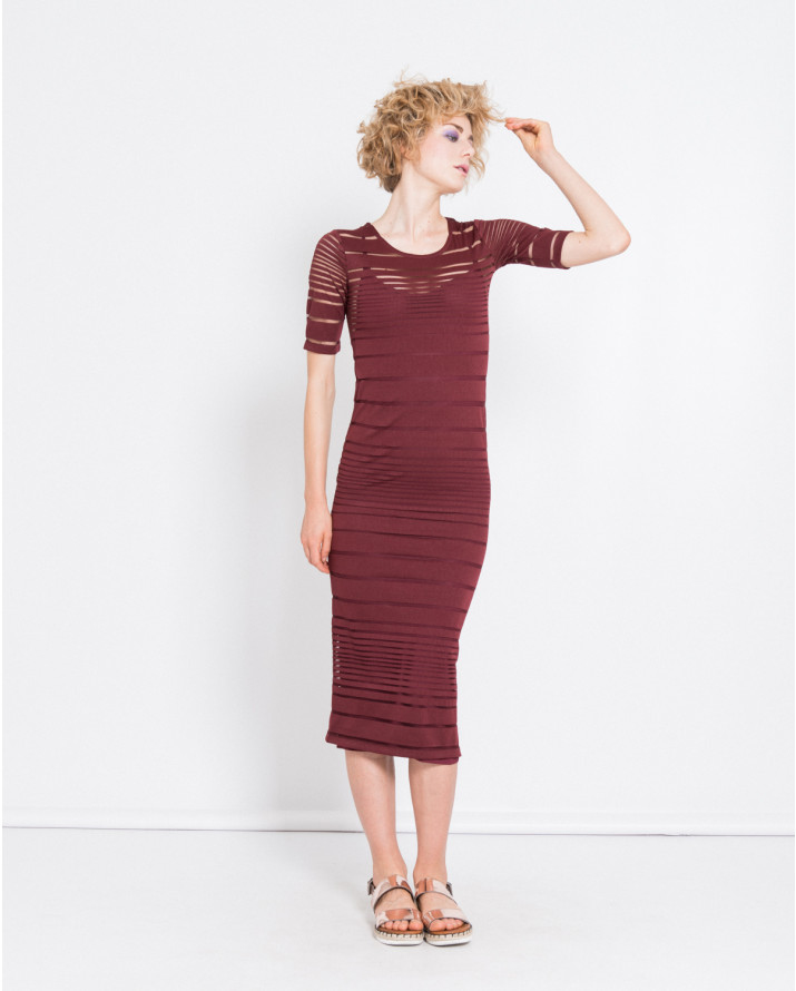 【silvian-heach】兩件式橫紋透膚貼身短袖洋裝