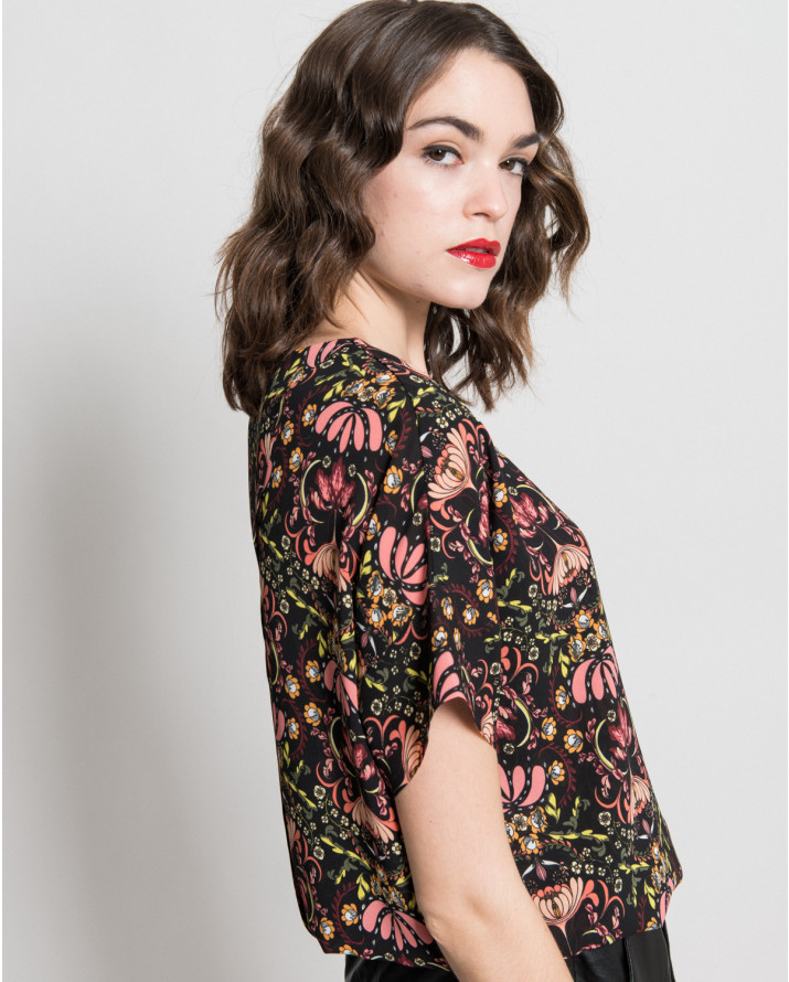 【silvian-heach】古典對稱紋飾雪紡短袖上衣