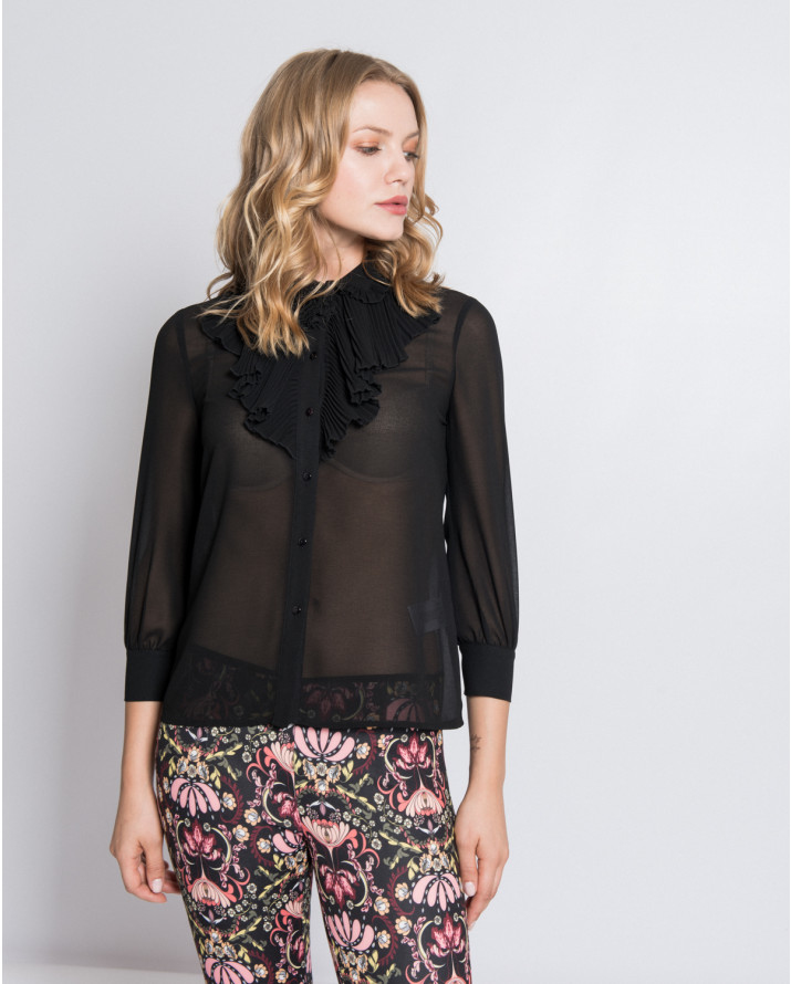 【silvian-heach】荷葉邊領透視襯衫