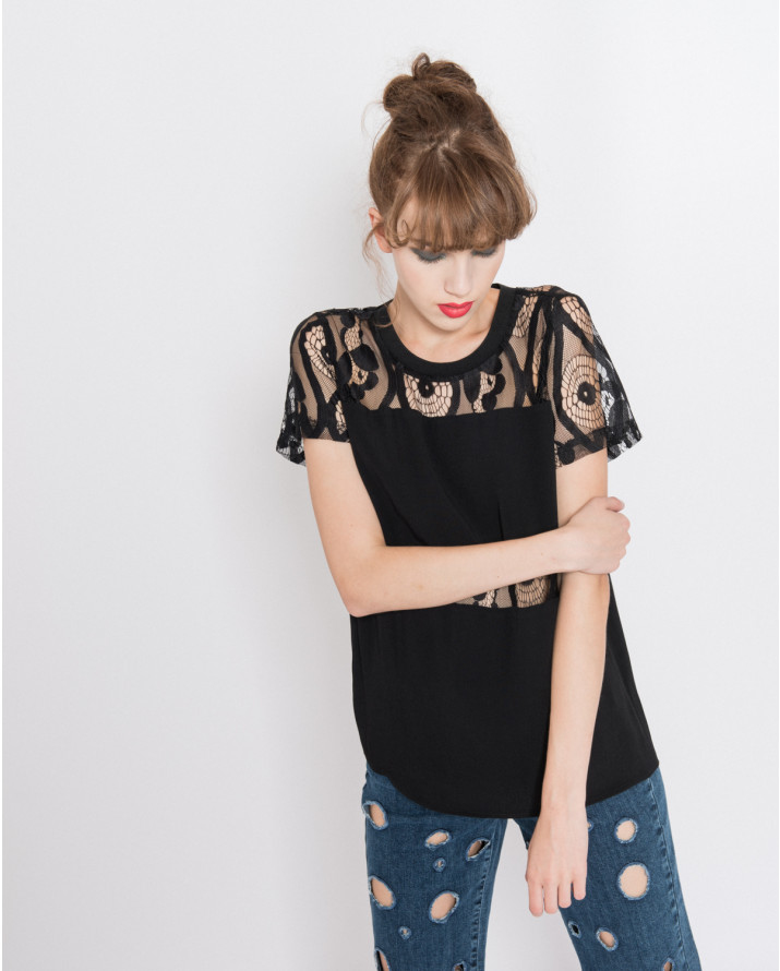【silvian-heach】蕾絲拼接短袖上衣