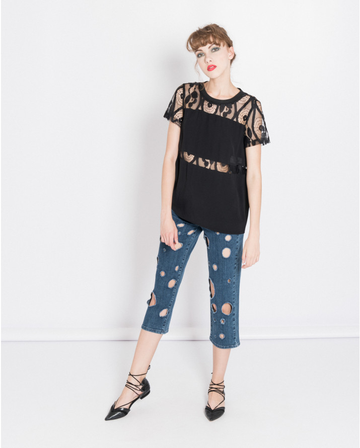 【silvian-heach】蕾絲拼接短袖上衣