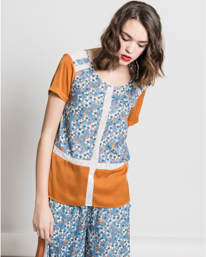 【silvian-heach】藍色花園拼接上衣