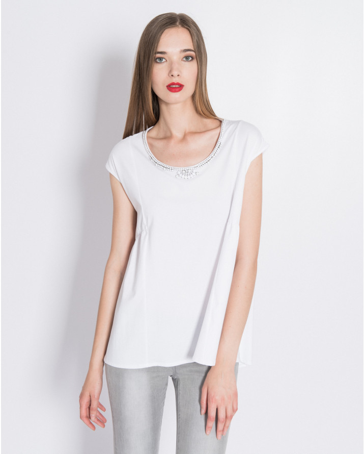 【silvian-heach】寶石領口落肩袖T恤