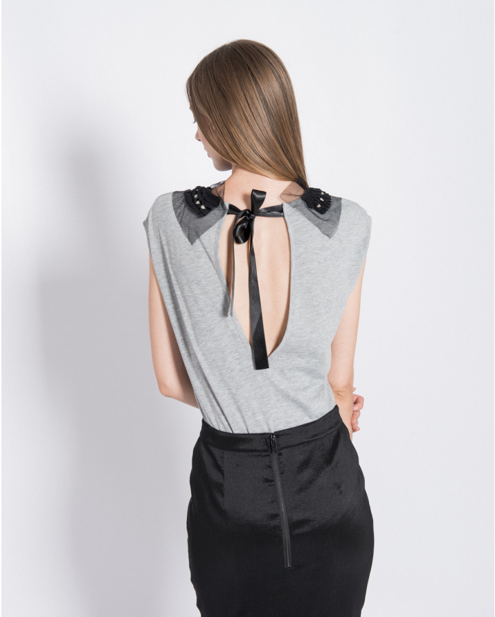 【silvian-heach】圓領緞帶裝飾落肩袖T恤