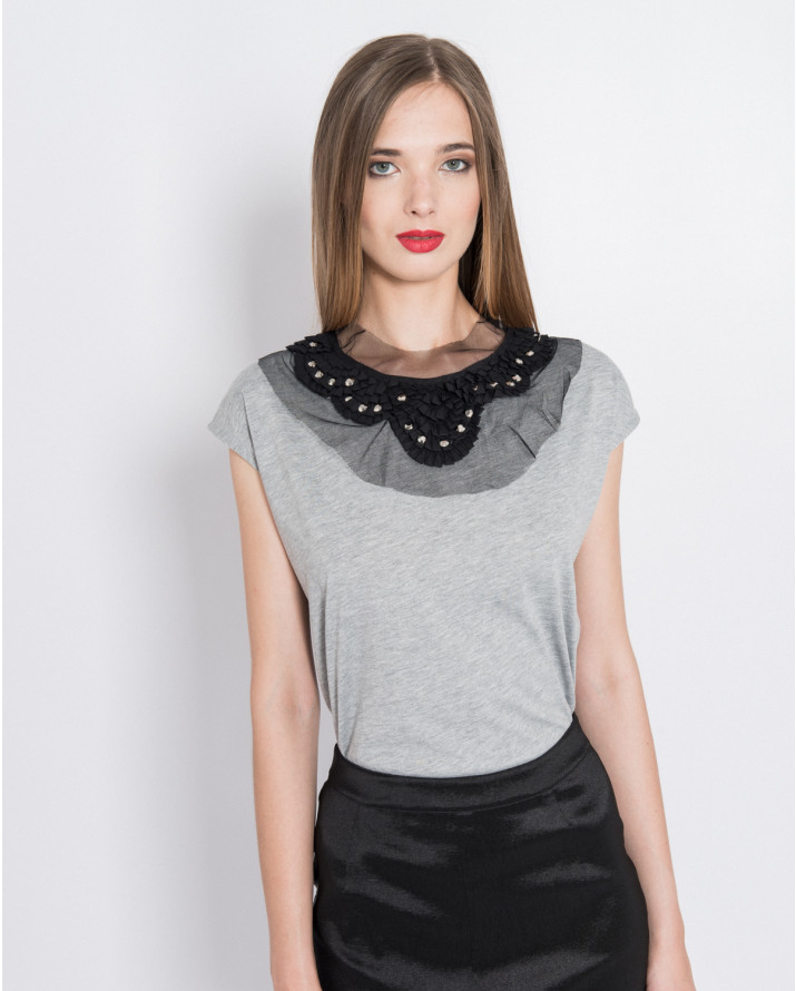 【silvian-heach】圓領緞帶裝飾落肩袖T恤