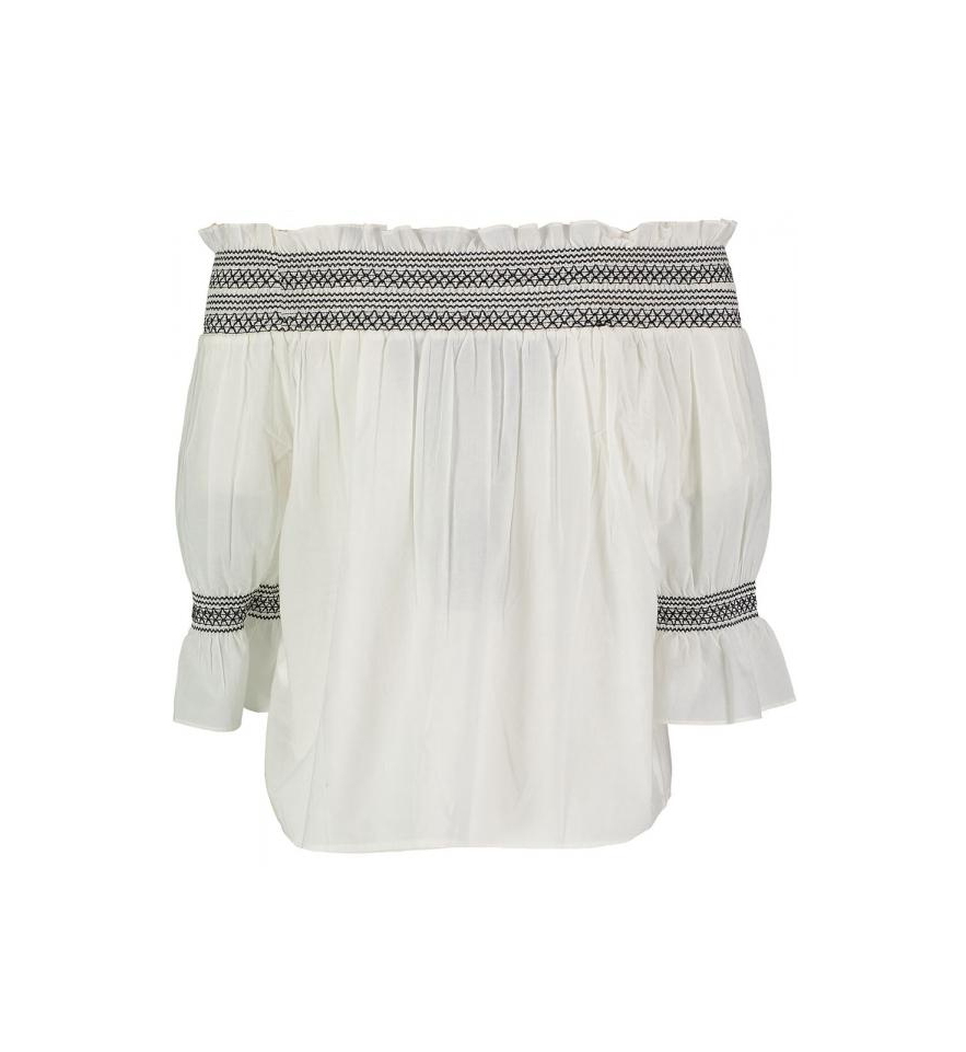 【KOCCA】抽皺一字領民族風上衣