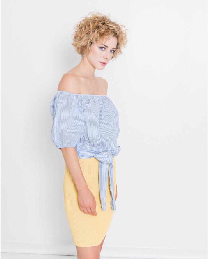 【silvian-heach】腰間綁帶鬆緊一字領上衣