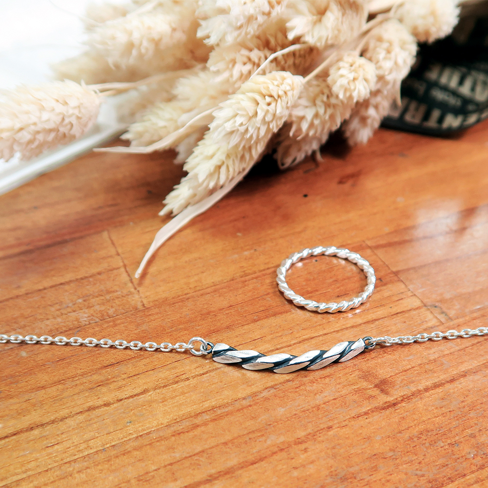 方晶格麻花項鍊(復古黑)-925純銀項鍊