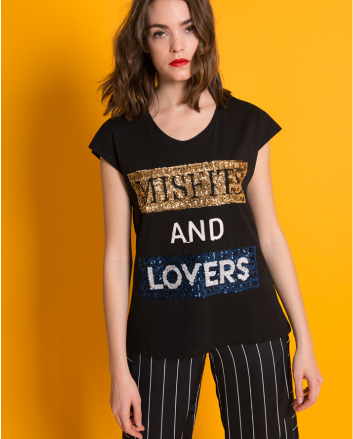 【silvian-heach】亮片標語落肩袖T恤