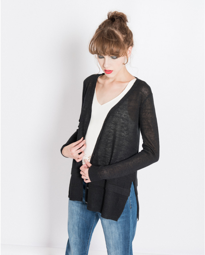 【silvian-heach】背面蕾絲拼接薄長袖針織衫