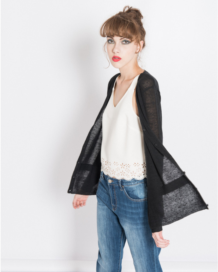 【silvian-heach】背面蕾絲拼接薄長袖針織衫