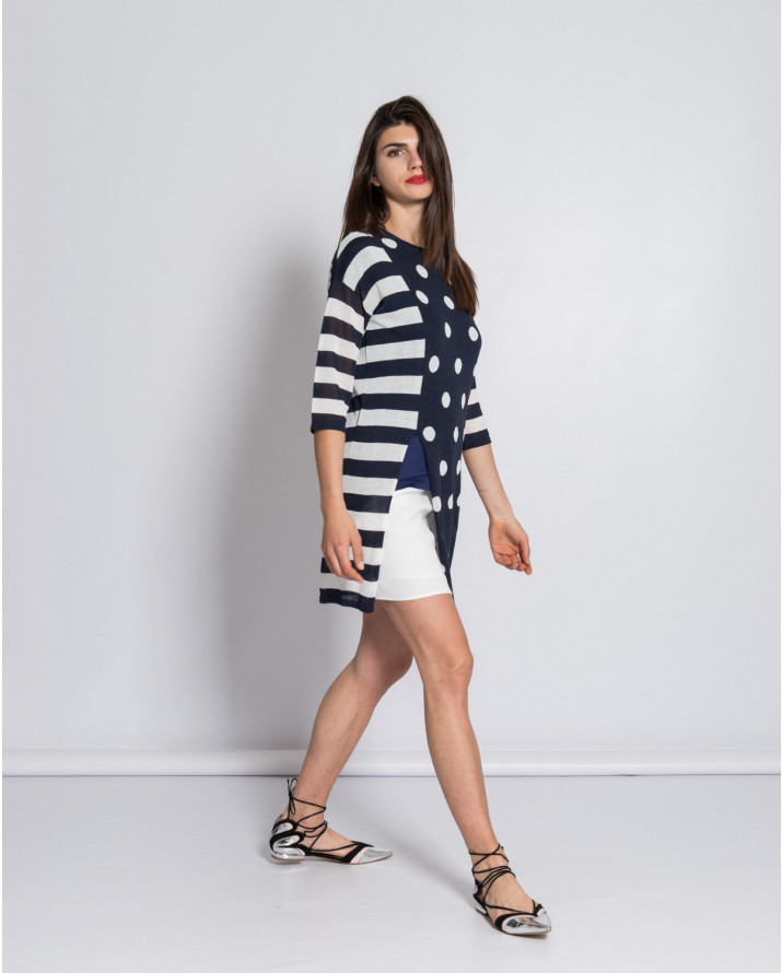 【silvian-heach】條紋點點拼接五分袖針織衫