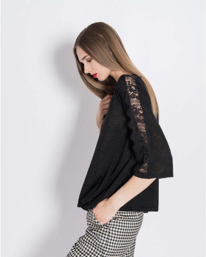 【silvian-heach】蕾絲拼接寬鬆薄針織衫