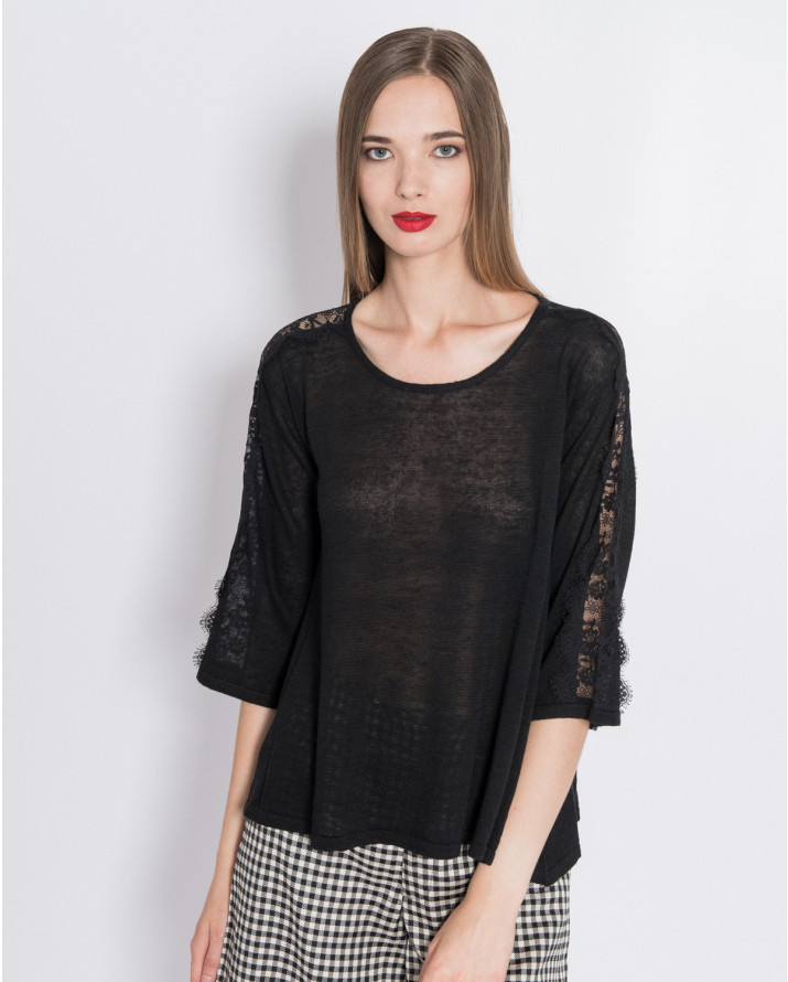 【silvian-heach】蕾絲拼接寬鬆薄針織衫