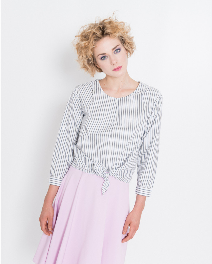 【silvian-heach】細條紋腰間綁帶長袖衫