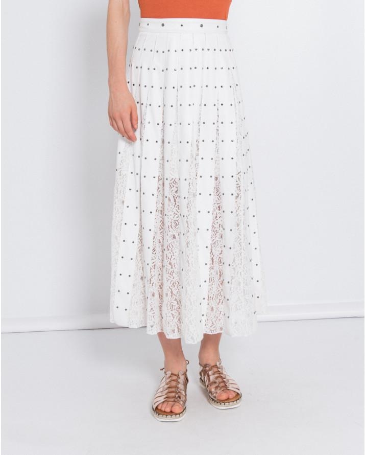 【silvian-heach】鉚釘蕾絲拼接皮裙