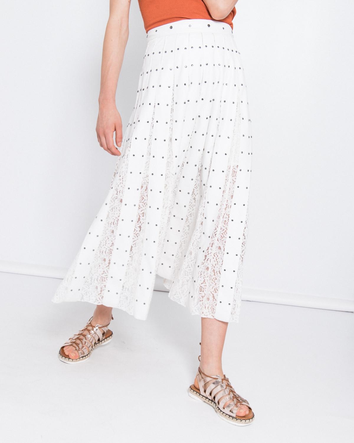 【silvian-heach】鉚釘蕾絲拼接皮裙