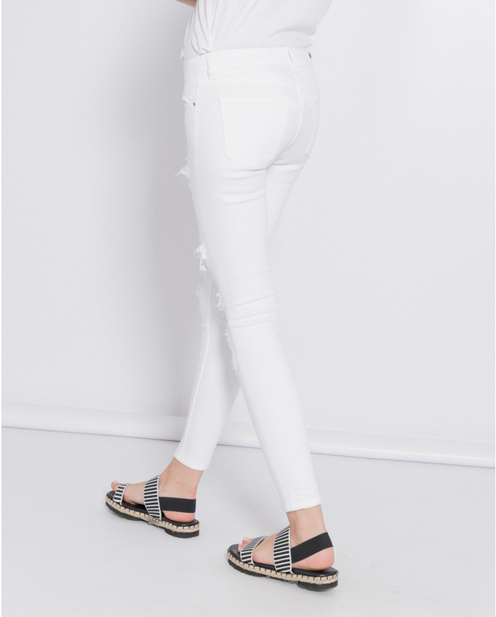 【silvian-heach】低腰刷破內拼接撞色窄管牛仔褲