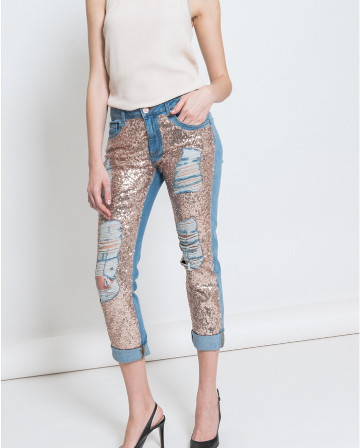 【silvian-heach】亮片刷破七分牛仔褲