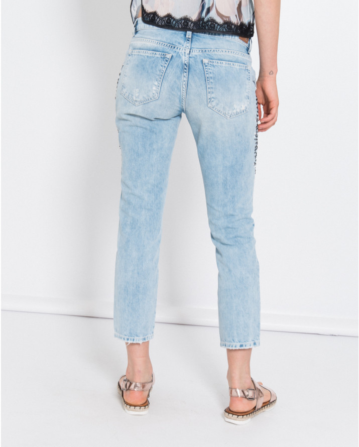 【silvian-heach】植物紋刺繡磨破八分牛仔褲