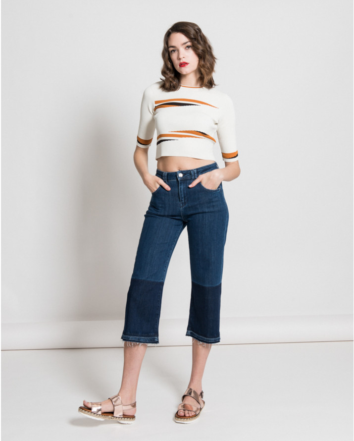 【silvian-heach】寬版拼接七分牛仔褲