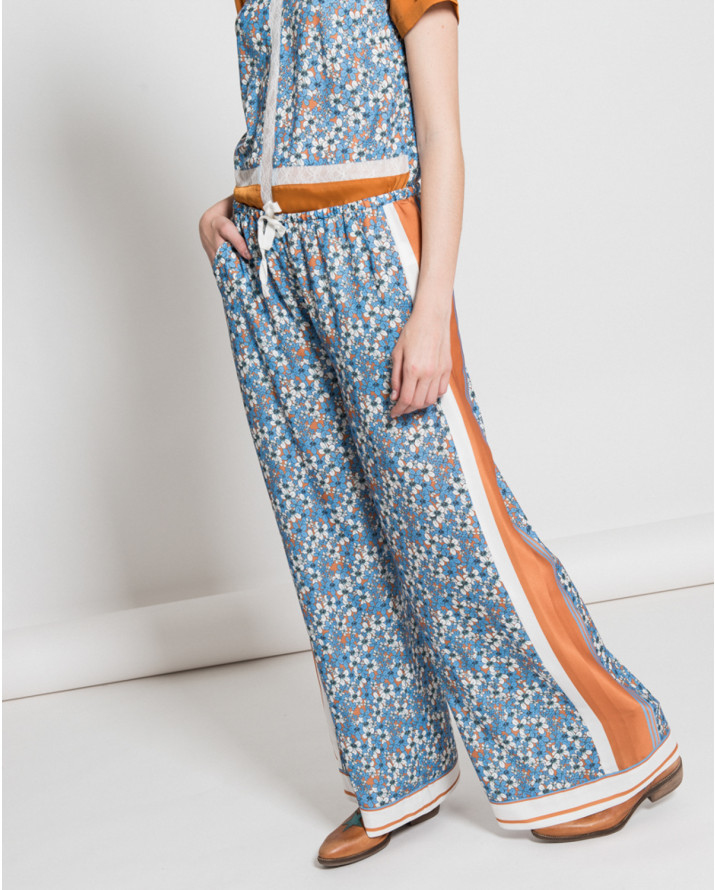 【silvian-heach】藍色花園鬆緊寬版褲