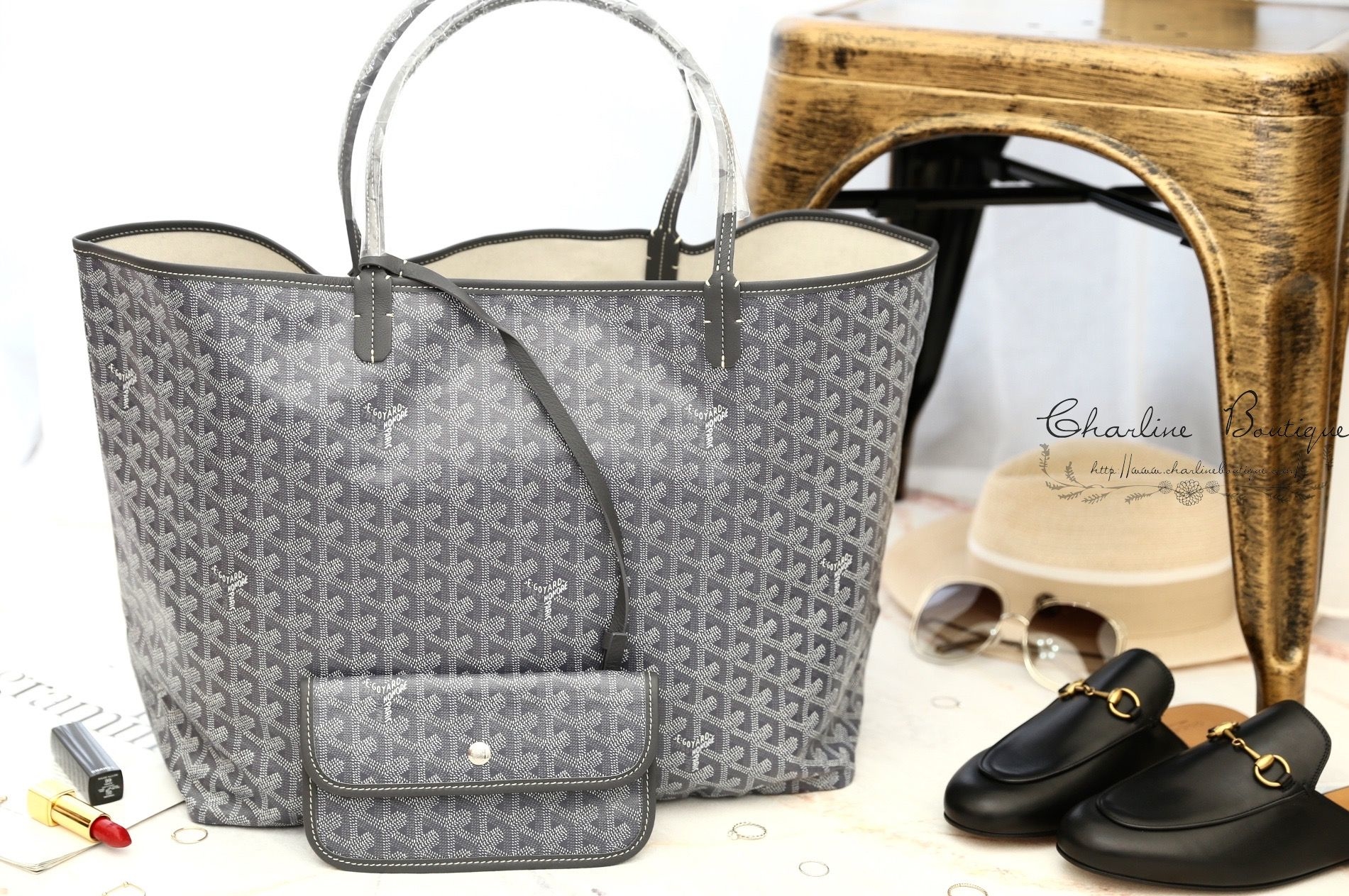 Goyard Sac Saint Louis GM Tote Bag 灰色灰提把大型無拉鍊托特包-Charline Boutique 精品代購