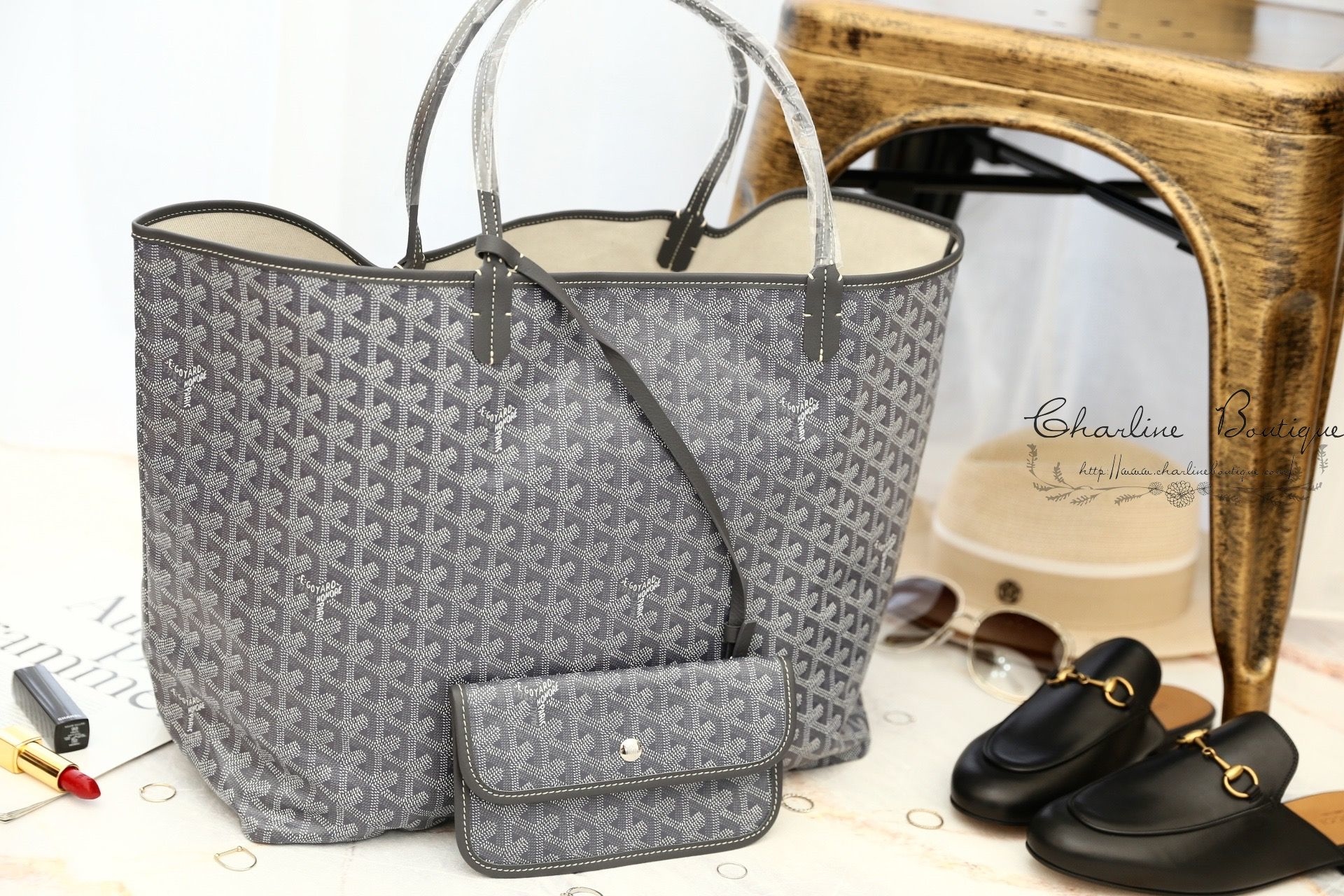 Goyard Sac Saint Louis GM Tote Bag 灰色灰提把大型無拉鍊托特包-Charline Boutique 精品代購