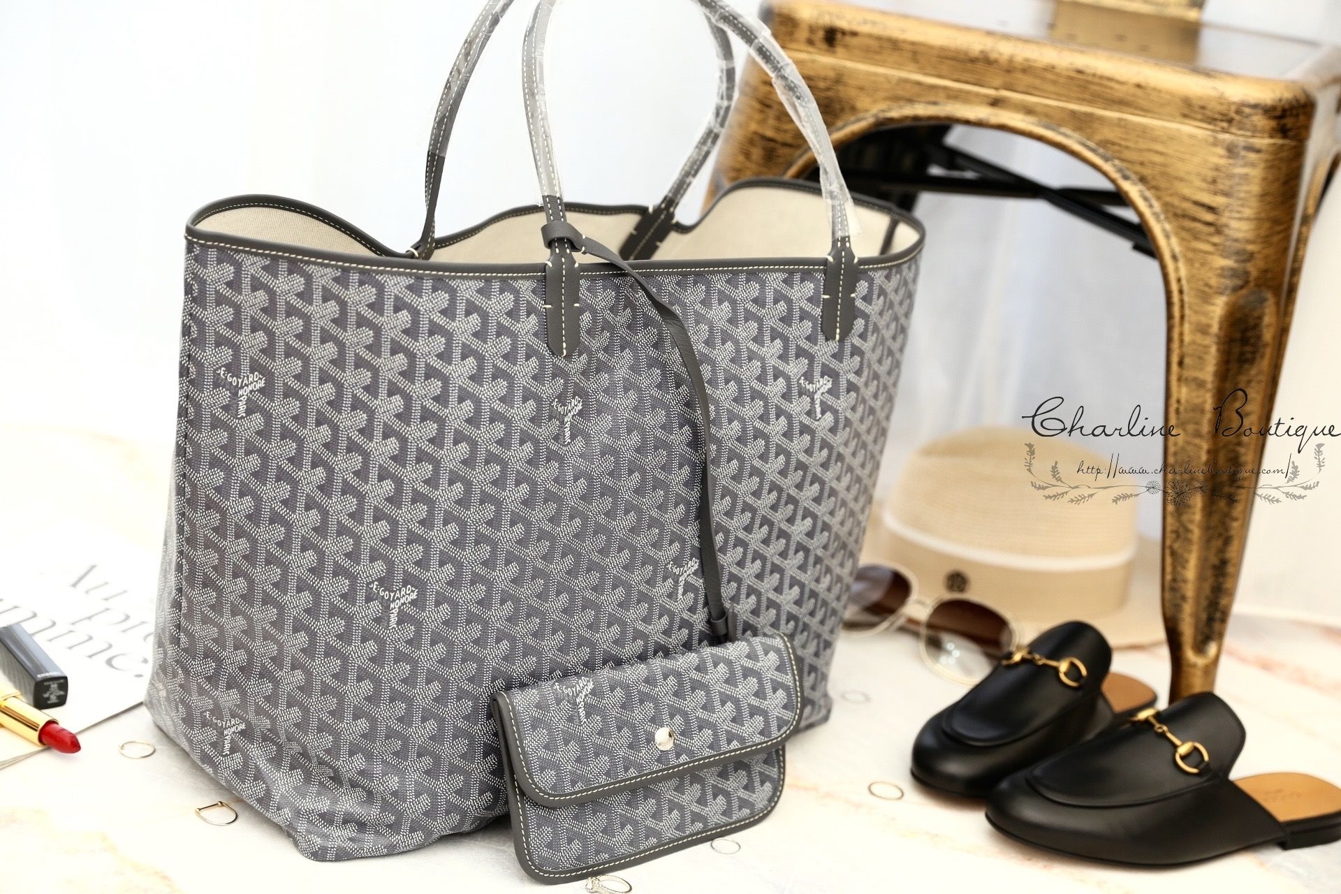 Goyard Sac Saint Louis GM Tote Bag 灰色灰提把大型無拉鍊托特包-Charline Boutique 精品代購