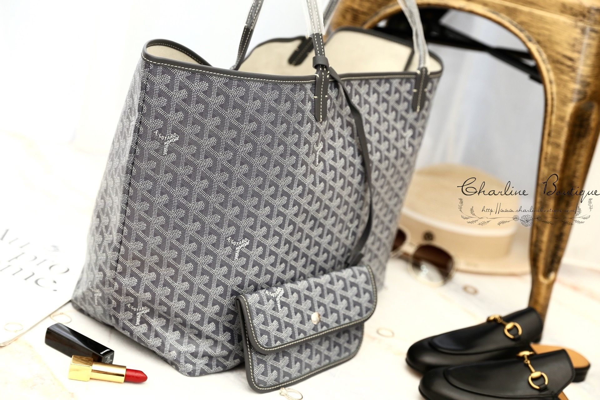 Goyard Sac Saint Louis GM Tote Bag 灰色灰提把大型無拉鍊托特包-Charline Boutique 精品代購