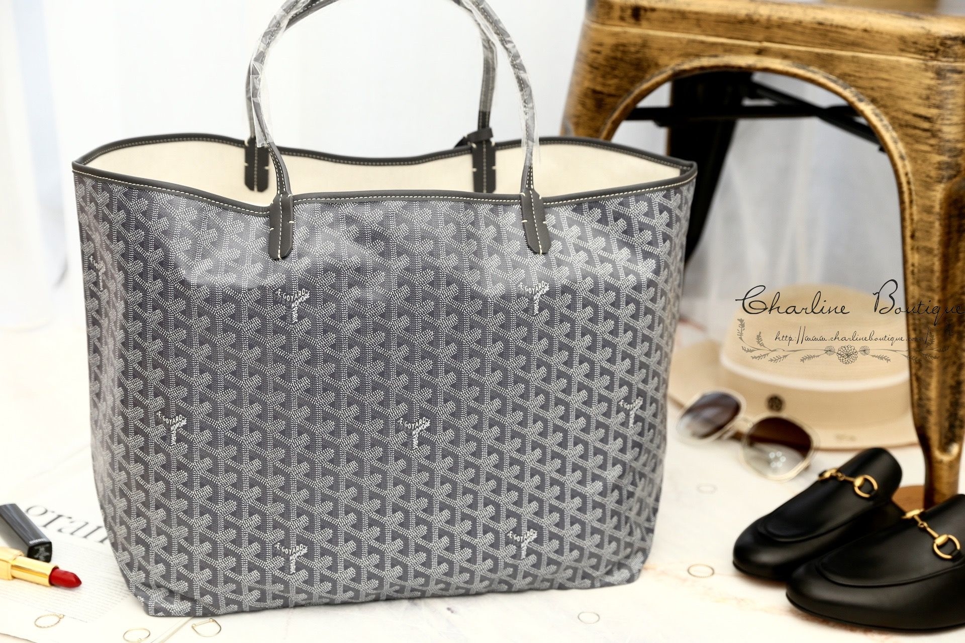 Goyard Sac Saint Louis GM Tote Bag 灰色灰提把大型無拉鍊托特包-Charline Boutique 精品代購