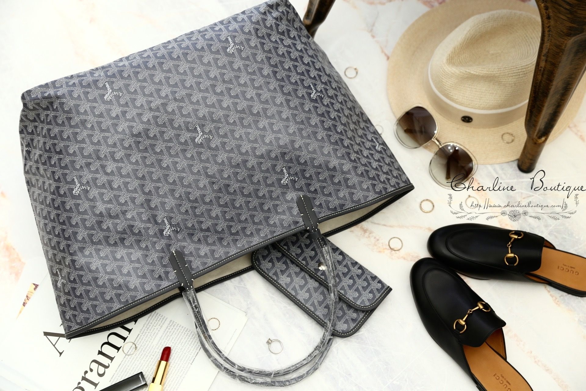 Goyard Sac Saint Louis GM Tote Bag 灰色灰提把大型無拉鍊托特包-Charline Boutique 精品代購