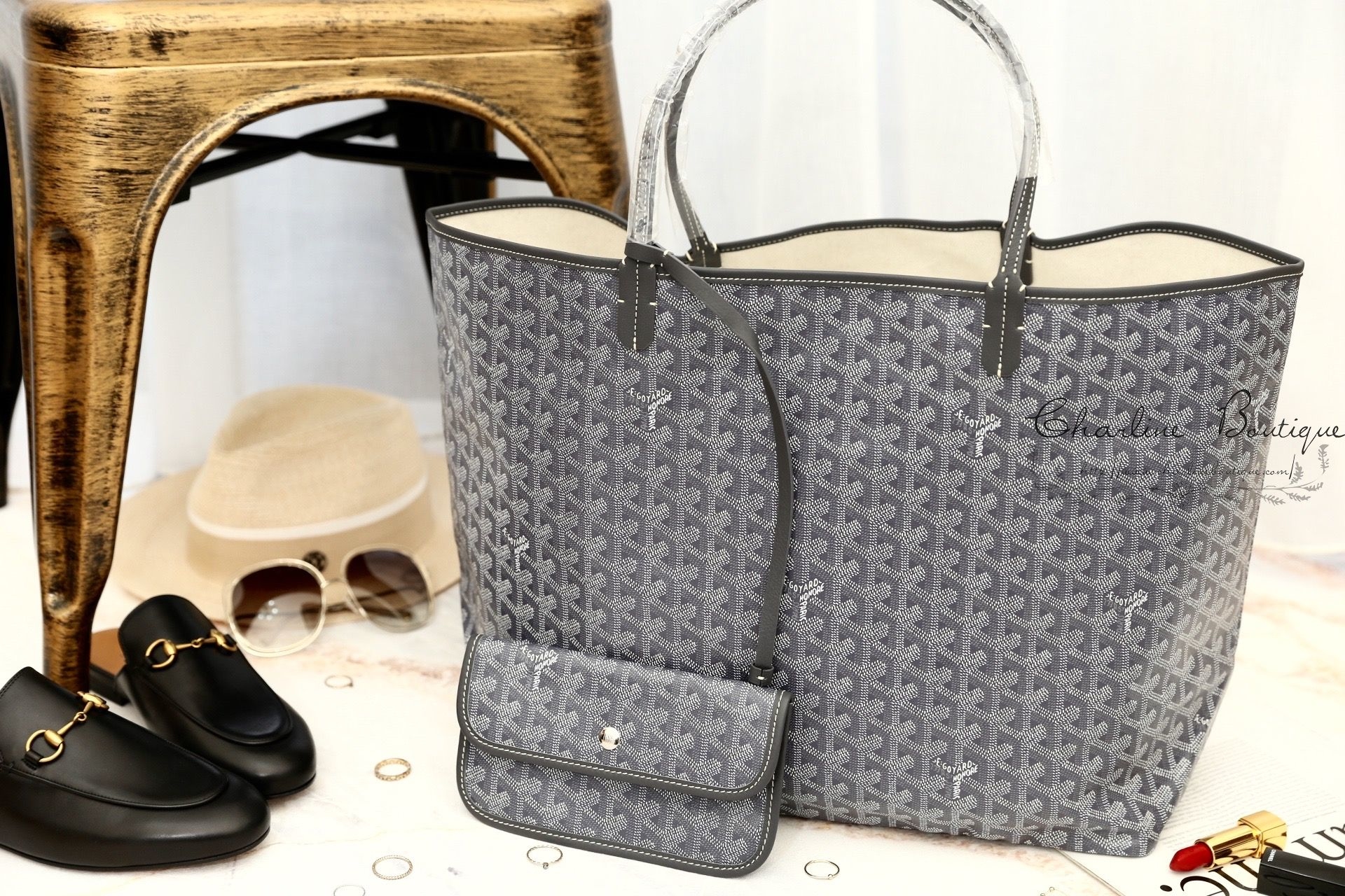 Goyard Sac Saint Louis GM Tote Bag 灰色灰提把大型無拉鍊托特包-Charline Boutique 精品代購