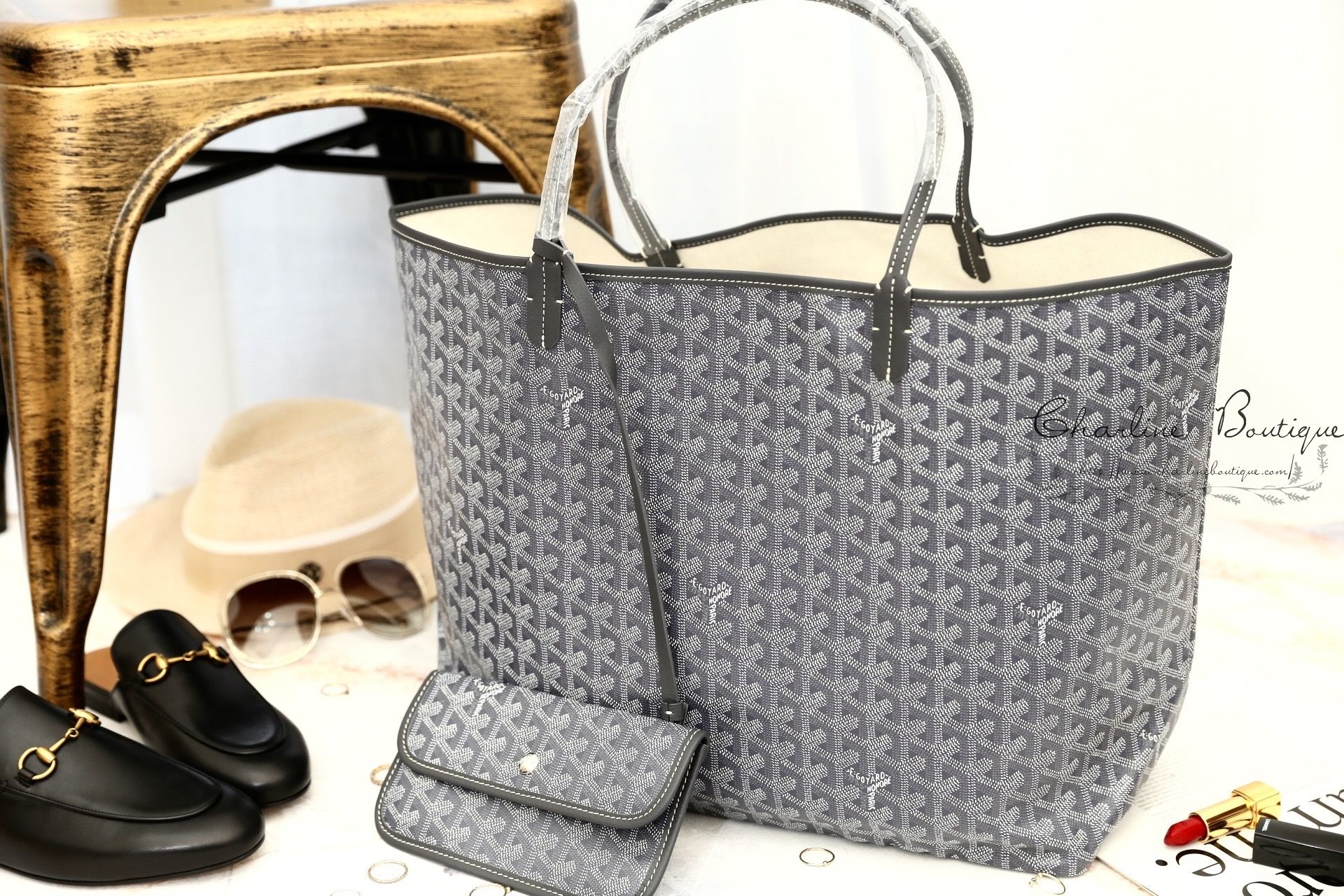 Goyard Sac Saint Louis GM Tote Bag 灰色灰提把大型無拉鍊托特包-Charline Boutique 精品代購