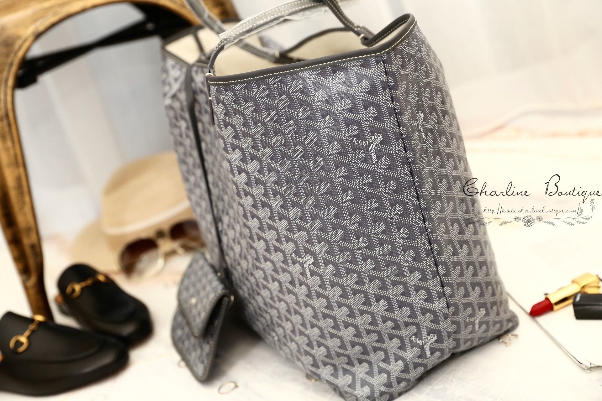 Goyard Sac Saint Louis GM Tote Bag 灰色灰提把大型無拉鍊托特包-Charline Boutique 精品代購