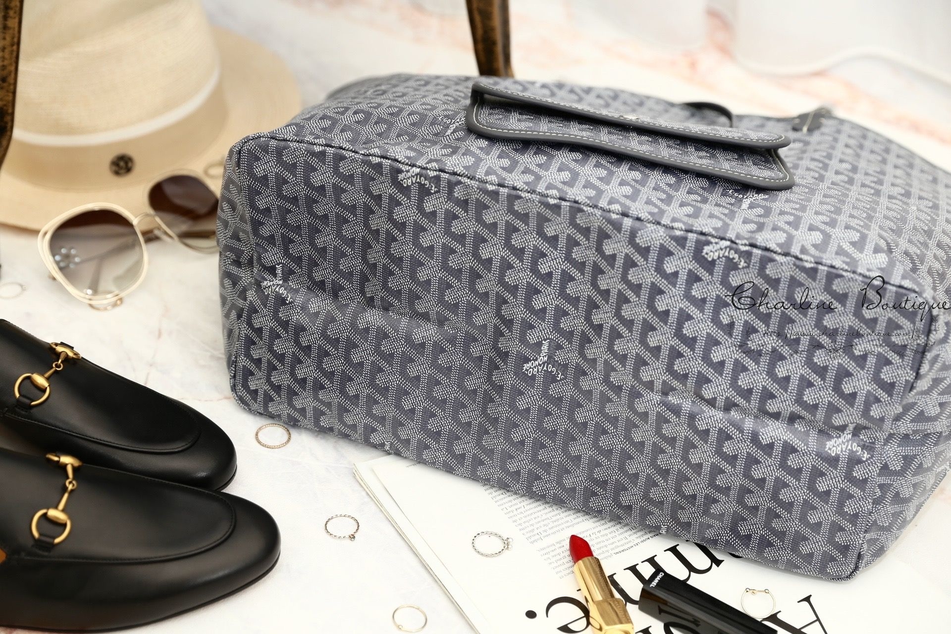 Goyard Sac Saint Louis GM Tote Bag 灰色灰提把大型無拉鍊托特包-Charline Boutique 精品代購
