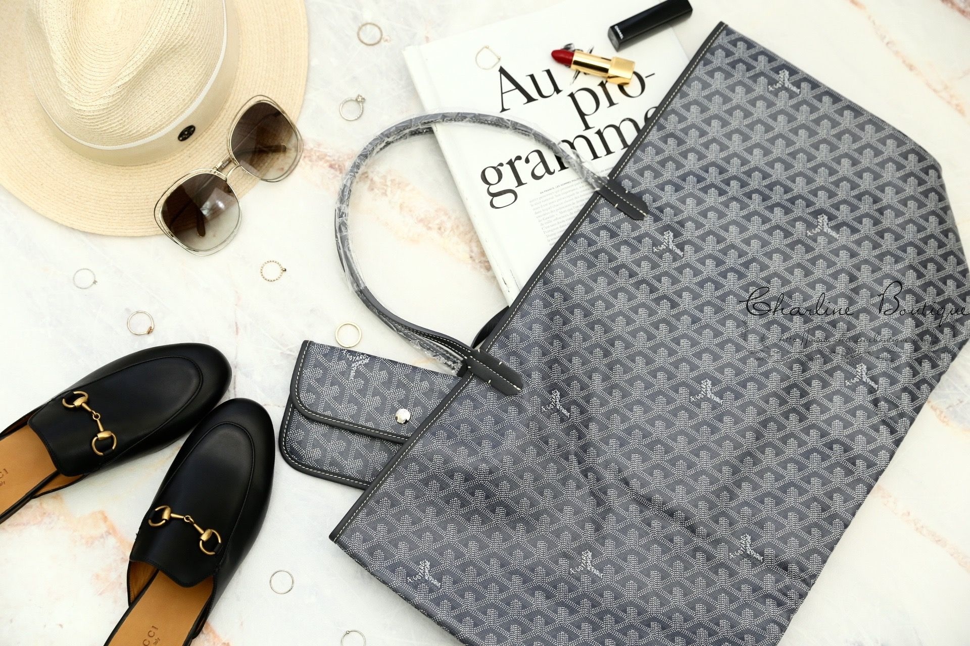 Goyard Sac Saint Louis GM Tote Bag 灰色灰提把大型無拉鍊托特包-Charline Boutique 精品代購