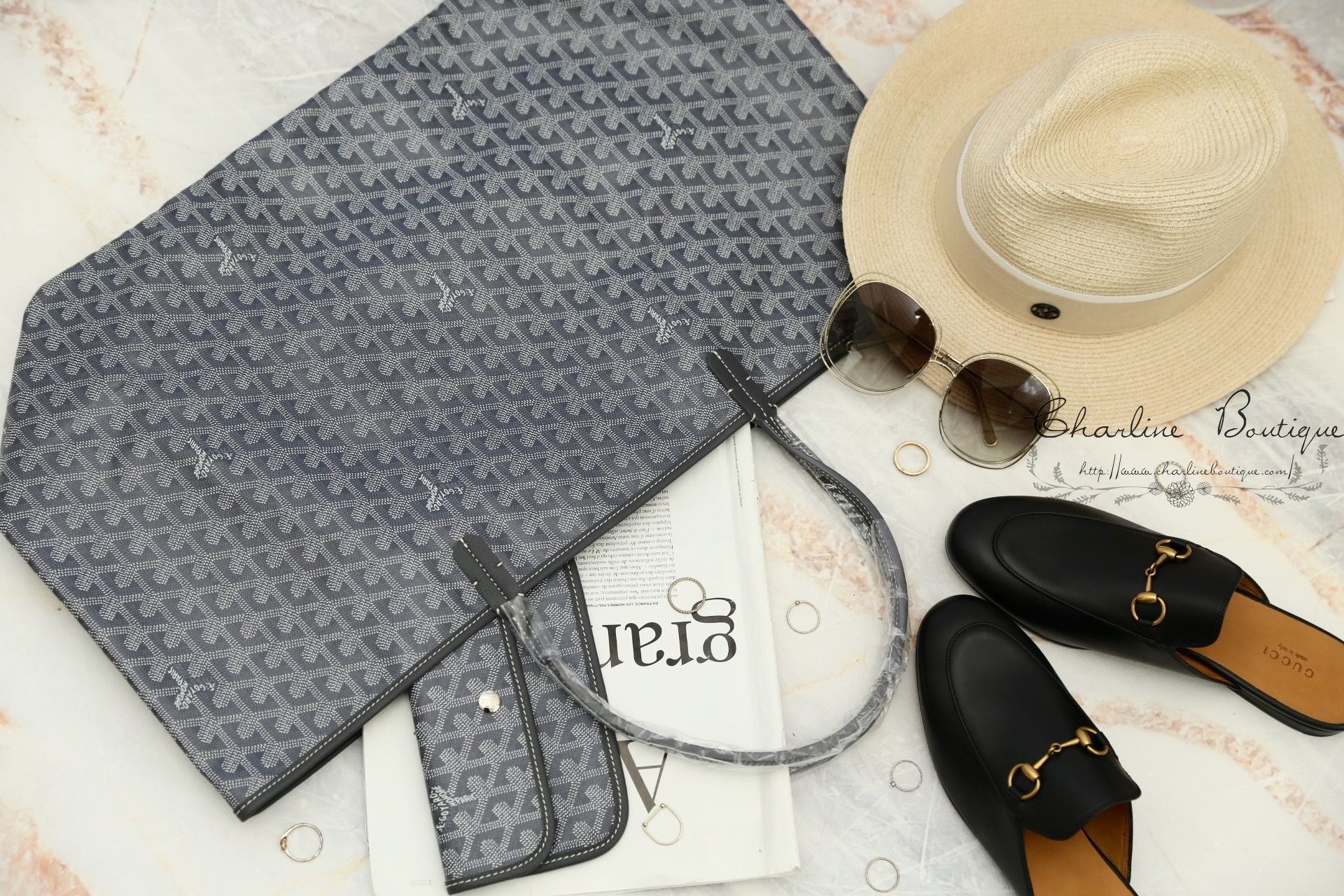 Goyard Sac Saint Louis GM Tote Bag 灰色灰提把大型無拉鍊托特包-Charline Boutique 精品代購