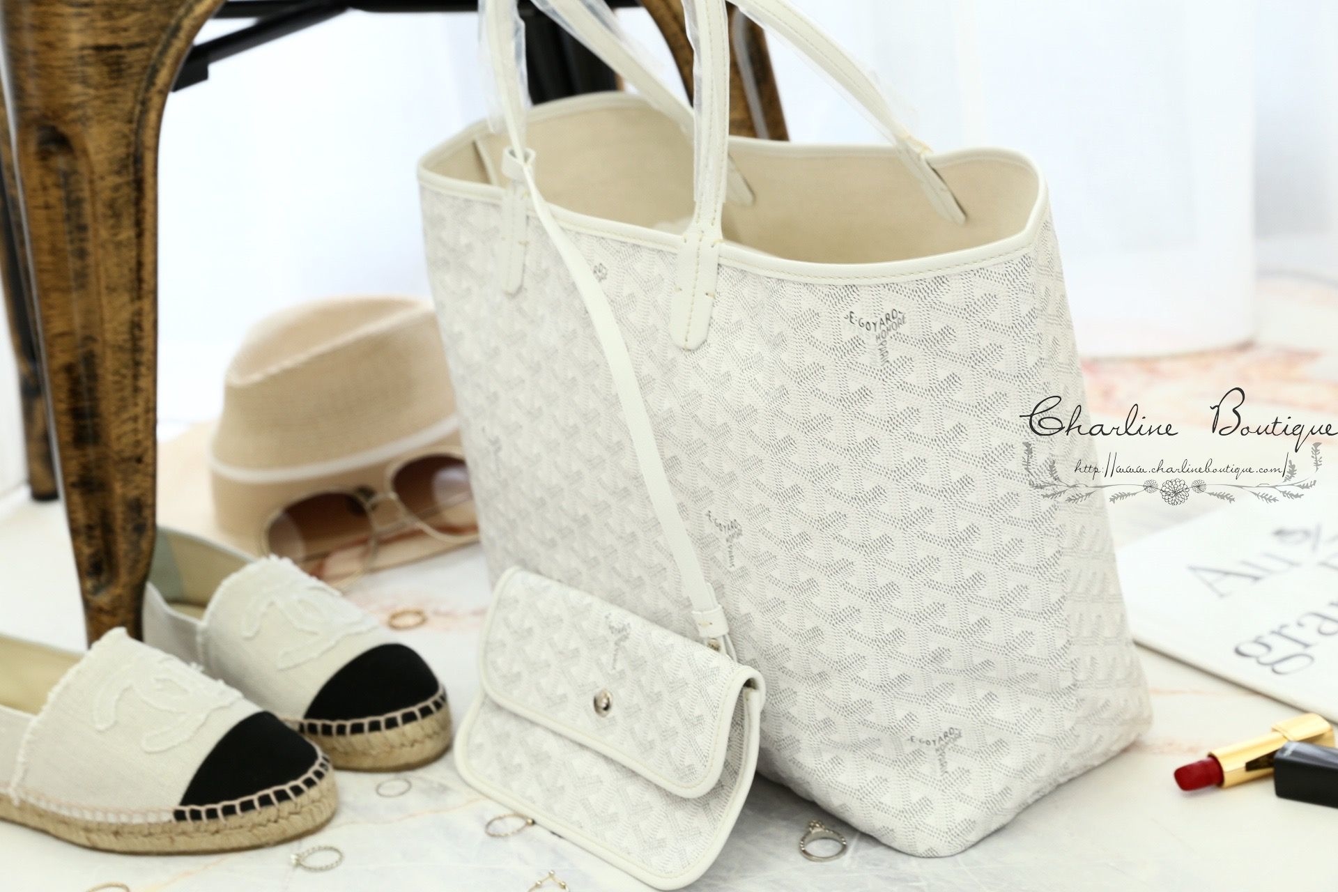 Goyard Sac Saint Louis PM Tote Bag 白色白提把小型無拉鍊托特包-Charline Boutique 精品代購