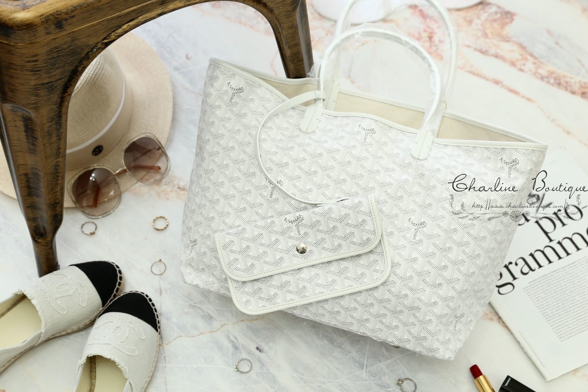 Goyard Sac Saint Louis PM Tote Bag 白色白提把小型無拉鍊托特包-Charline Boutique 精品代購