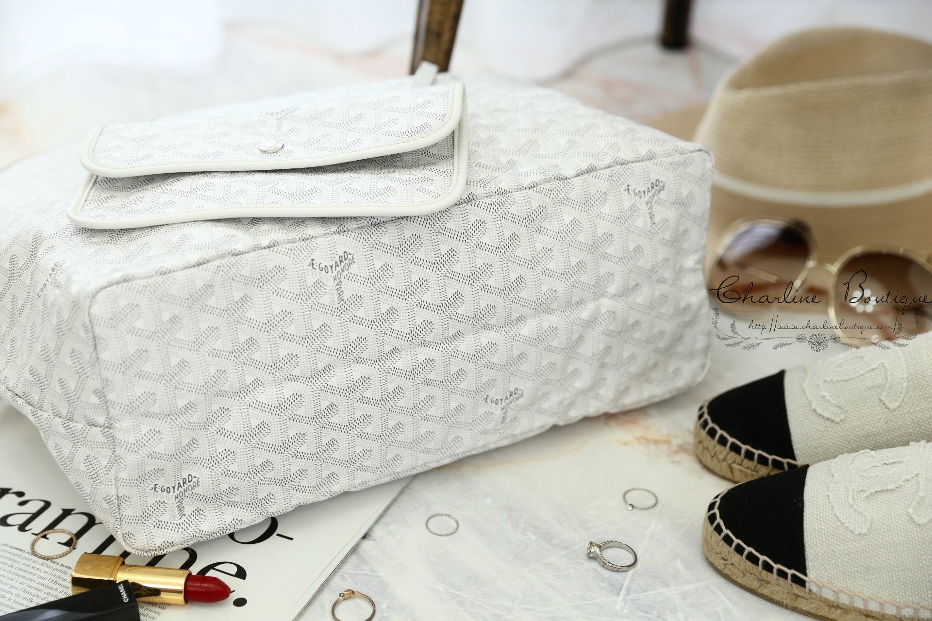 Goyard Sac Saint Louis PM Tote Bag 白色白提把小型無拉鍊托特包-Charline Boutique 精品代購