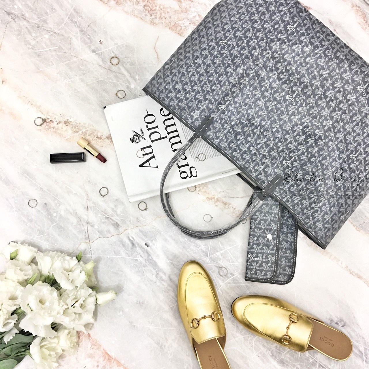 Goyard Sac Saint Louis GM Tote Bag 灰色灰提把大型無拉鍊托特包-Charline Boutique 精品代購