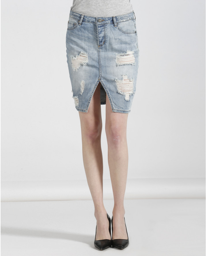 【silvian-heach】前開衩刷破牛仔窄裙