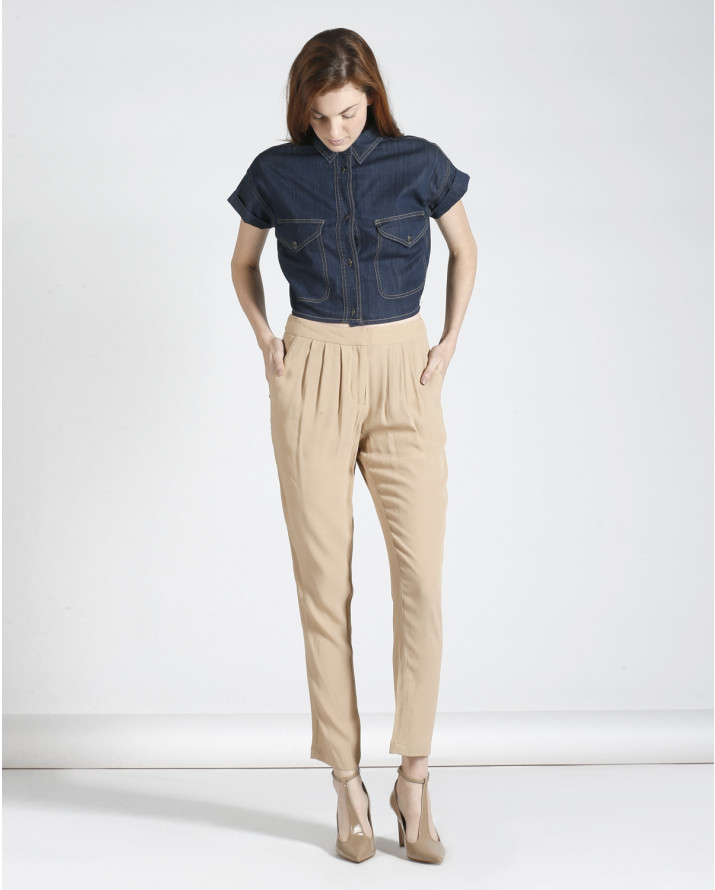 【silvian-heach】短版寬挺短袖牛仔襯衫