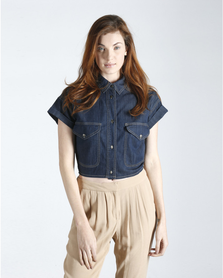 【silvian-heach】短版寬挺短袖牛仔襯衫