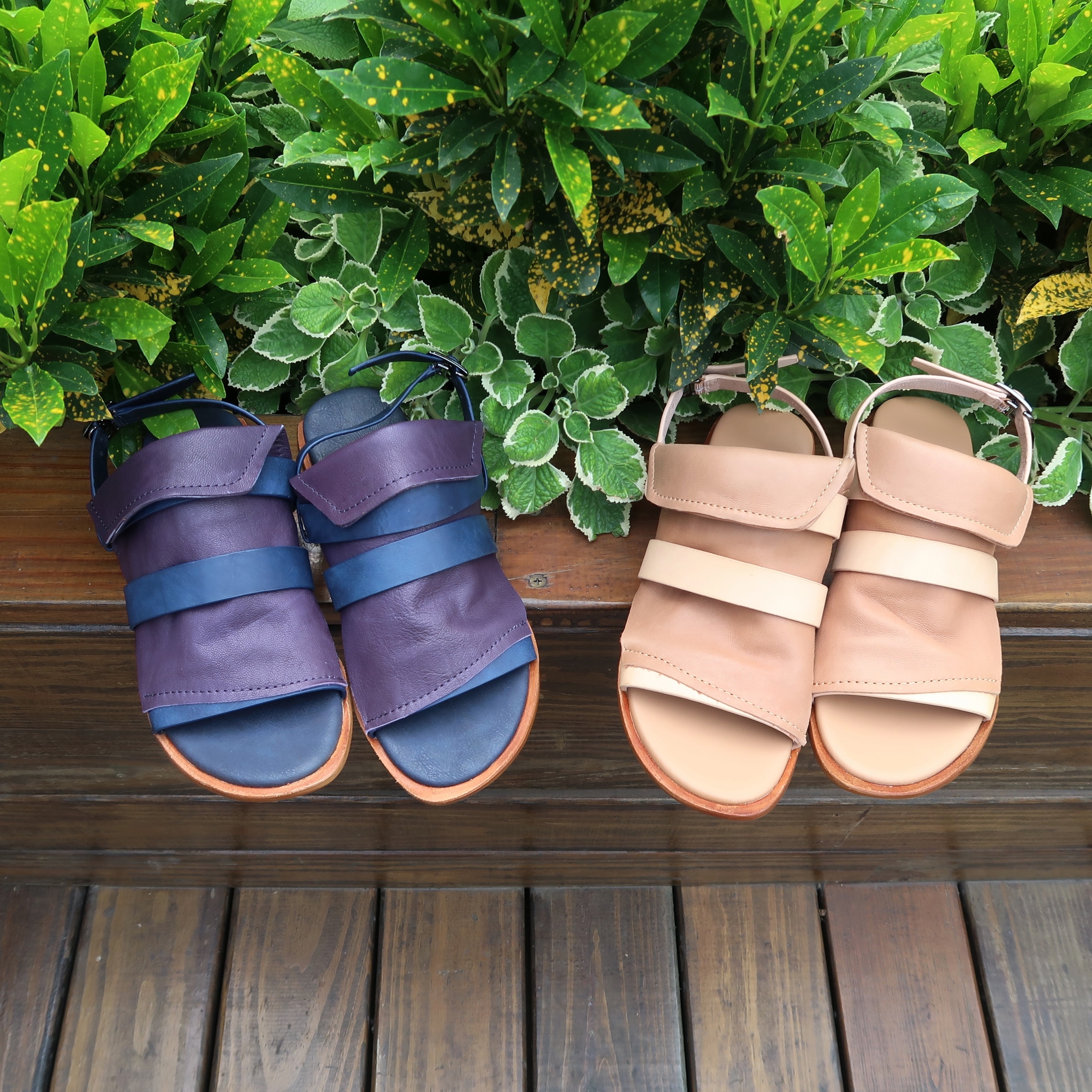 【文藝夏日】植鞣羊皮鞋面牛皮飾條真皮慵懶造型涼鞋