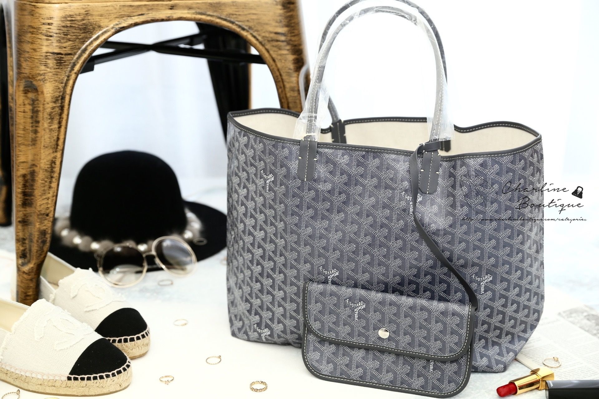 Goyard Saint Louis Pm Bag 灰色灰提把小型無拉鍊托特包-Charline Boutique 精品代購